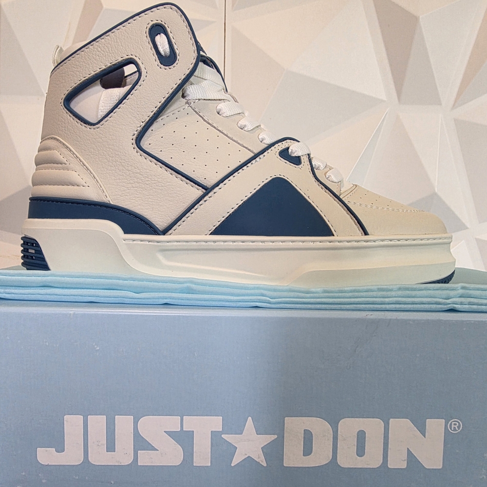 Just Don High-Top Sneakers in Cream and Blue